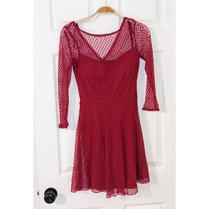 B. Darlin Lace Fit & Flare Juniors Party Dress Burgundy‎ Long Sleeve  Size 5/6